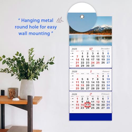Image of Flenpptly 2026 Wall Calendar Large Wall Calendar 3 Month Display Vertical Calendar with Thick Paper 33 inch x 13 inch from Dec 2025 to Jan 2027 for Perfect Daily Planner (Blue-3)