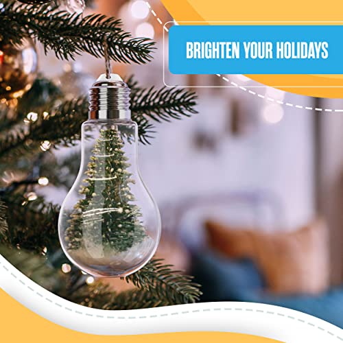 Houseables Fillable Light Bulb, Candy Container, Silver, Plastic, 100 Ml, 1" W X 4.9" L, 24 Pk, 5.5 Oz, Clear, Twist Off Cap, Flat Bottom, Fake Lightbulb, Jar, Drinking, Christmas Ornaments, Party #TOP6