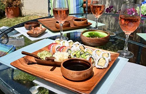 Pacific Merchants Acacia Wood Plate 12" Square Charcuterie, Appetizer And Cheese Plate, Set Of 4, Sustainable, Hand Made, Small Acacia Wood Serving Tray #TOP1