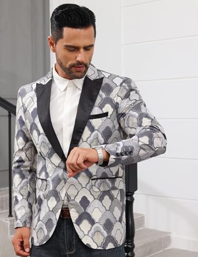 Men's Tuxedo Suit Jacket Floral Dinner Jacket Party Prom Wedding Blazer Jackets Slim Fit One Button Shawl Lapel Suit Jacket — view 3
