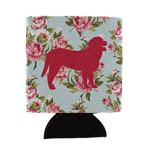 Caroline's Treasures BB1074-RS-BU-CC Curly Coated Retriever Shabby Chic Blue Roses Can or Bottle Hugger, Blue Cooler Washable Drink Sleeve Collapsible Beverage Insulated Holder, Can Hugger, Multicolor