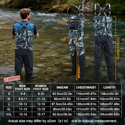 Image of Goture 5-Layer Breathable Stocking Foot Waders & Waist Gear, 5 Sizes