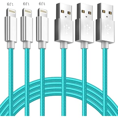 iPhone Charger 6ft 3Pack MFi Certified Lightning Cable Nylon Braided USB Charging/Data Sync Cord Compatible with iPhone 12/11/X XS XR/8 7 6 6s Plus/SE/5 5c 5s,iPad Pro Air Mini 4 3 2, iPod (Blue) Cover