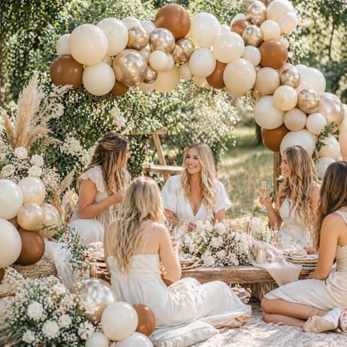 Image of Neutral Brown Balloons, 12 Inch Brown Gold Sand White Cream Beige Ivory Helium Balloons with Metallic Champagne Gold Balloon for Boho Neutral Bridal Baby Shower Rodeo Birthday Wedding Thanksgiving