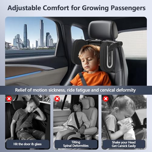 Image of Car Headrest Pillow, 180 Adjustable Car Pillow for Kids, U- Shaped Design, Head Neck Support Head Rest, Travel Sleeping Car Headrest for Kids and Adults (Black)