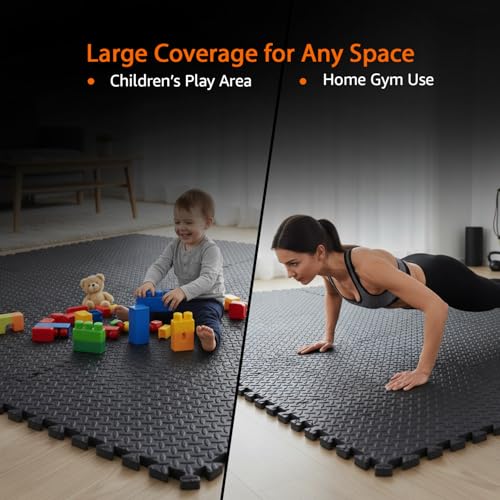 Image of Amazon Brand - Symactive Puzzle Exercise Mat | EVA Interlocking Tiles | Set of 4 | 61 x 61 cm each | 10 MM | Protective Flooring for Home, Gym | Black