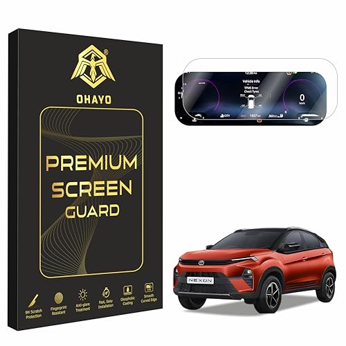 Image of OHAYO Instrument Cluster Screen Protector for Tata Nexon 2023 Facelift & 2024 Fearless Fearless S Fearless+ Fearless+S | 10.25 Inch Speedometer MID Display Guard | 9H Hardness, Military Strength, Anti-Scratch, HD Clear, Bubble-Free | Not Tempered Glass