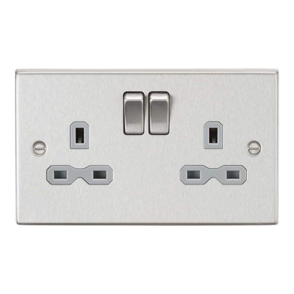 Knightsbridge Brushed Chrome / Grey 13A Dp Switched Socket With Insert - Square Edge Brushed Chrome 2G