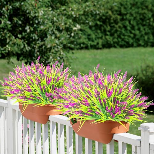 Image of Grunyia 20 Bundles Artificial Plants Outdoor Fake Monkey Grass with Flowers (Fuchsia)