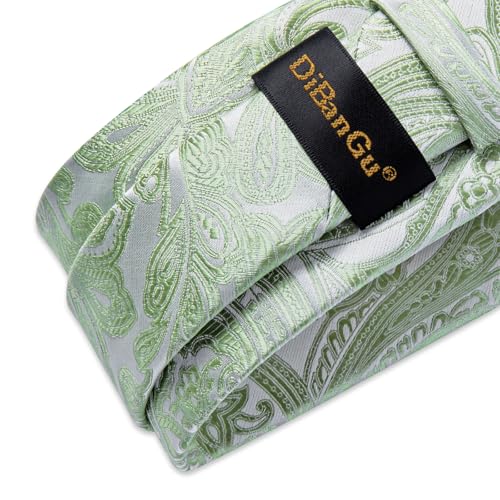 Image of DiBanGu Paisley Ties for Men Silk Necktie and Pocket Square Cufflinks Tie Clip Set Woven Classic Mens Tie for Wedding Party