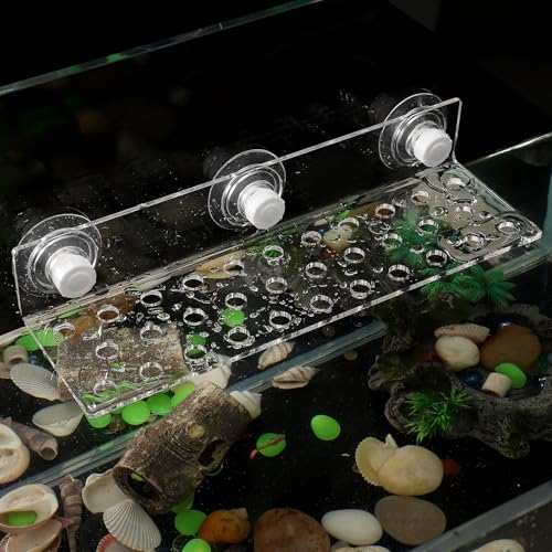 Image of POPETPOP Coral Frag Rack : 32 Holes Clear Acrylic Coral Bracket with Powerful Suction Cup for Fish Tank Aquarium, 13.17X4.13X2.16in