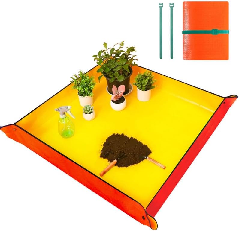 26.8" x 26.8" Repotting Mat for Indoor Plants Transplanting Control Mess, Waterproof Potting Mat Portable Planting Potting Tray Gardening Gifts for Women and Plant Lovers, Orange Small 26.8" X 26.8" Orange