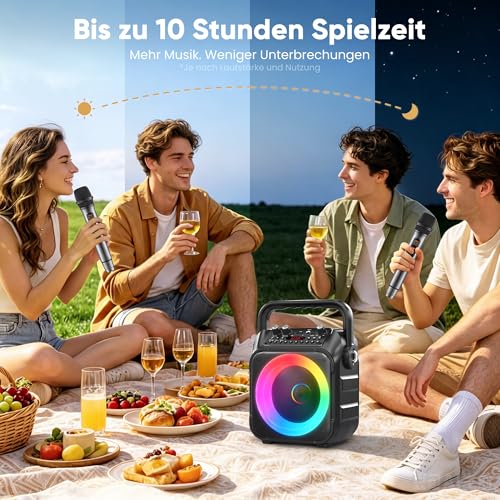 Karaoke Maschine mit 2 kabellosen Mikrofonen, [Neueste] Karaoke Anlage für Erwachsene und Kinder, tragbare Karaoke Box Bluetooth Lautsprecher, TV-kompatibel, PA Lautsprecher für Party und Geburtstag