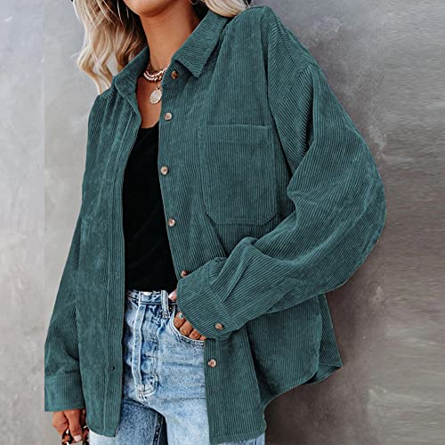 Women's Corduroy Button Down Pocket Shirts Loose Casual Long Sleeve Blouses Tops Long Sleeve2