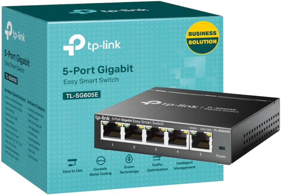 TP-Link TL-SG605E Managed Network Switch, 5-port Ethernet Splitter, Gigabit High-speed Ethernet Switch, Plug & Play, Metal Case, Centralized Cloud Management, Power Saving, Desktop or Wall Mount