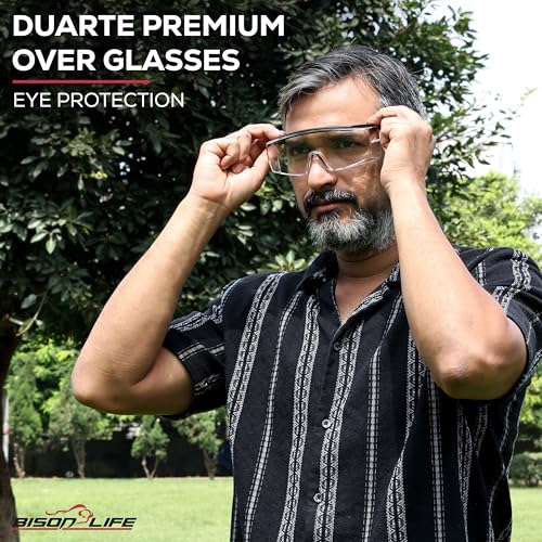Image of Bison Life VisonSafe Duarte Safety Goggles, Clear Anti-Scratch Anti-Fog Lens with Black Frame, UV400 Impact-Resistant Over-Glasses for Industrial & Laboratory Use - Pack of 1
