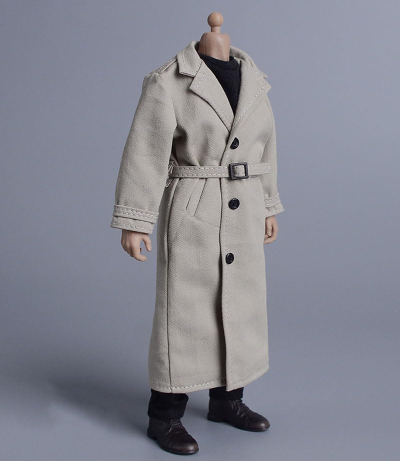 Fremego 1/12 Scale Male Clothes,Men's Long Coat Military Uniform British Style Long Trench Coat Windbreaker Outfit Clothing for 6inch Male Soldier Action Figure Body (Army Green)