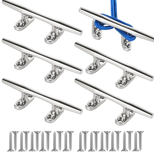 4/5/6 Inch Boat Cleat - Open Base 316 Stainless Steel Dock Cleat,Marine Cleat Rope Cleat, Mooring Accessories with Screws for Boats,Kayak, Marine, Deck, Nautical Decor(2,4,6 Pack) (5 inch-6 PCS)
