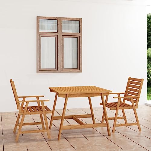 HETFTJN 3-Piece Solid Acacia Wood Patio Dining Set with Table