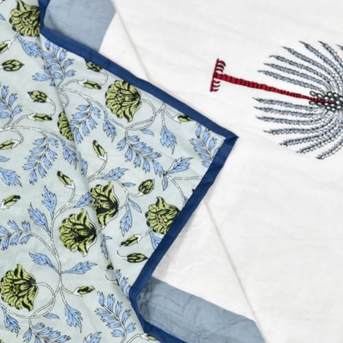 Image of BLOCKS OF INDIA Hand Block Printed Cotton Single Size Reversible Malmal Dohar for Summer (Open Grey Motif)