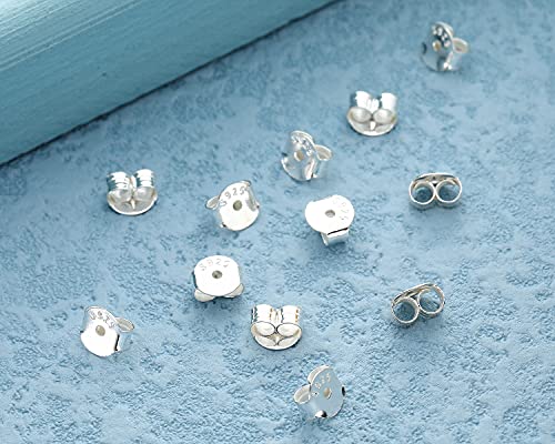 Genuine S925 Sterling Silver Earring Backs Replacements For Posts, 12Pcs/6Pairs Pierced Earring Backings Secure For Studs, Hypoallergenic Safety Round Butterfly Metal Earing Stoppers 6.2X6.0X3.6Mm #TOP2