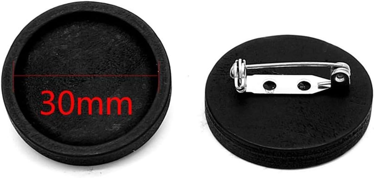 Brooch pins Trays Crafts Accessories,10pcs Blank Wood Cabochon Brooch Base Fit 25mm Round Bezel Tray Brooches Stainless Steel Pin Backs for DIY Jewelry Making(Size:30mm), Noir