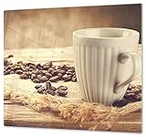 Herdabdeckplatte Schneidebrett Spritzschutz aus Glas Universal 1-Teilig | 60x52 cm Kochfeldabdeckung Induktion Deko Weisse Kaffeetasse