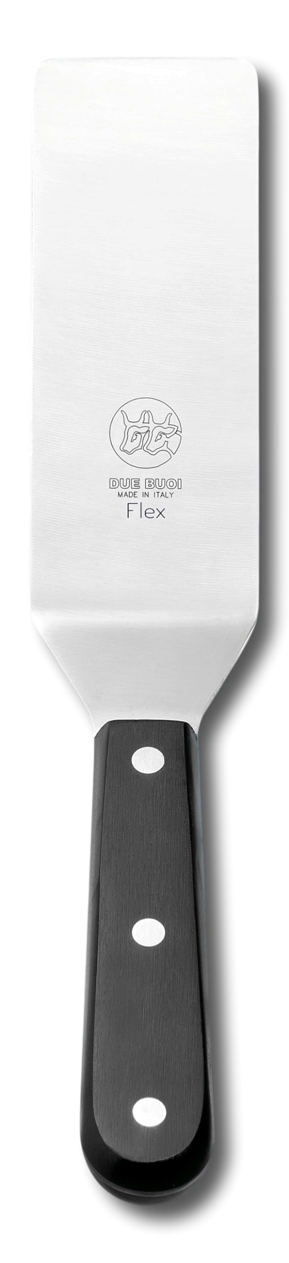 DUE BUOI FLEXIBLE Narrow Spatula dimension 2” X 6” 1/3. Hardened stainless steel. Professional quality restaurant. Kitchen bbq grill griddle pastry. Full Tang Triple Riveted.