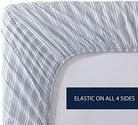 Nautica - King Fitted Sheet, Cotton Percale Bedding, Casual Home Decor (Beaux Stripe Blue, King) - Thumbnail 2