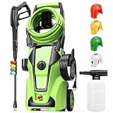 Pressure Cleaner 5000PSI Max 4.0GPM with 33FT Flexible Extension Hose, 4 Nozzles, Foam Cannon, Power Cleaner Powered for Cars, Patios, Driveways, Green