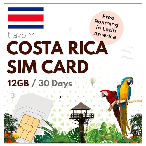 travSIM Costa Rica SIM Karte | 12GB Mobile Daten | Freies Roaming in EL Salvador, Guatemala, Nicaragua und Panama | Der Plan auf der Costa Rica SIM Karte ist für 30 Tage gültig