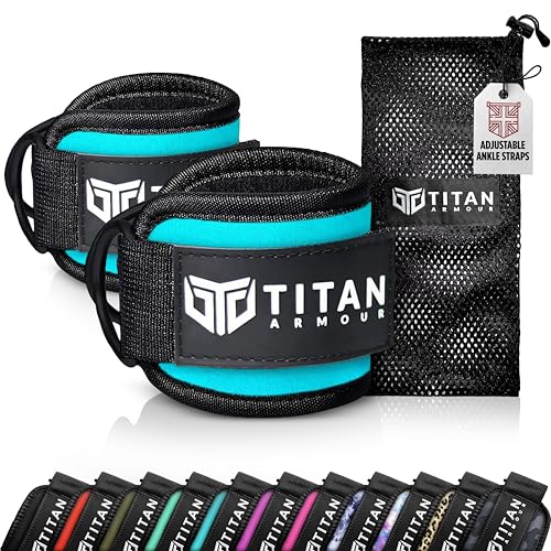 Titan Armour® Ankle/Wrist Straps for Cable Machines | Gym Cuffs w/Heavy-Duty Steel Double D-Rings & Adjustable Velcro Strap | Lower Body Workout: Leg Extension, Leg Curl & Glute Kickback | Men & Women