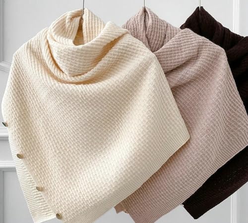 2025 New Shoulder Accessories Button-Detailed Knitted Cape Wrap 3-Way Wearable Scarf Cover Up Spring Fall Winter3