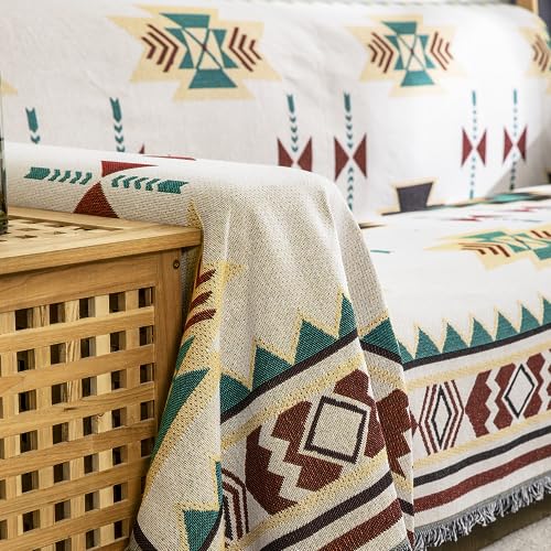 VANJOROY Aztec Navajo Sofa Large Throw Blanket for Single 2 Seater Settees,100% Handwoven Cotton Tribal Ethnic Bohemian Armchair Throw for Couch Sofa and Bed-130×180cm - Image 3