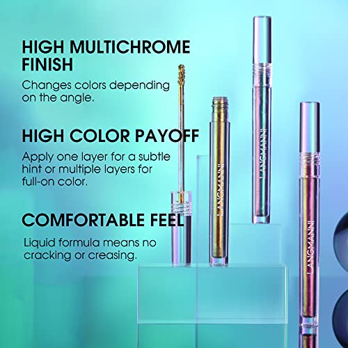 Delisoul Multichrome Liquid Eyeshadow,Glitter Chameleon Liquid Eyeshadow Eyeliner Makeup,Metallic Intense Color Shifting Eye Shadow,Highly Pigmented Waterproof Long-Lasting Lid Eye Make Up,#02 #TOP3