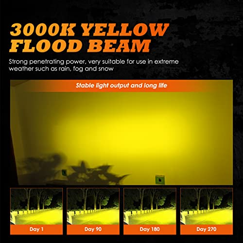 Led Amber Fog Light, 50W Led Light Bar 2 Pc 6000 Lm Yellow Flood Beam Offroad Fog Light Led Work Light Waterproof Driving Light Compatible With Truck 4X4 Cars Atv Utv Suv Motorcycle #TOP2
