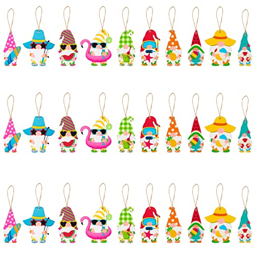 WATINC 31-teiliges Sommer-Zwerg zum Aufhängen, Holzornament-Set, Flamingo-Element, Holzanhänger, Bastelzubehör, Verzierungen mit Seil für Urlaub, Hawaii-Strand-Party-Dekoration (10 Stile)