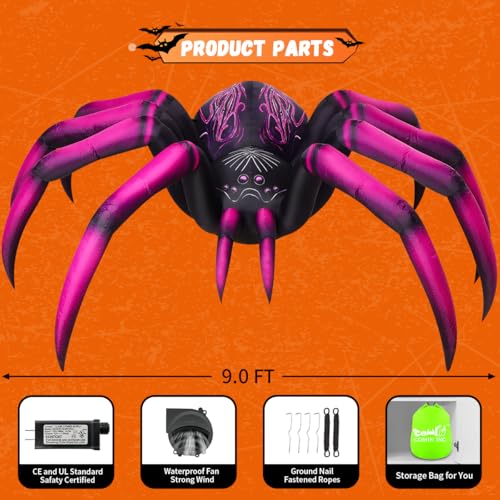 Aufblasbare Halloween-Spinne mit violettem Verlauf und LEDs, 2,7 m – Bild 7