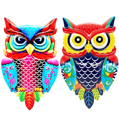 Cruis Cuka Metal Owl Wall Art Garden Decor for Outdoor Patio Fence Backyard Decor Lawn Ornaments - Set of 2