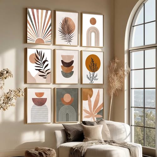 Image of kotart Boho Art Home Decoration Modern Paintings With Frame For Living Room Bed Room Hotel Wall Decor Digital Reprint Set of 9 (10X13 inch)