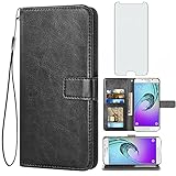 Asuwish Compatible with Samsung Galaxy A3 2016 Wallet Case Tempered Glass Screen Protector Leather Flip Cover Card Holder Stand Cell Accessories Phone Cases for Glaxay A 3 Galaxies SM-A310F Black