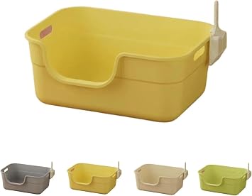 Cat Toilet, Large, Open Type, Large Cats, Multiple Cats, Easy to Clean, Clean, Shatterproof, Integral Molding, Splatterproof, Simple Design, Assembly M, Yellow