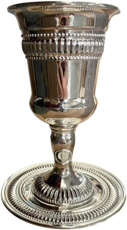 (D) Judaica Silver Plated Kiddush Cup Ornate Modern Design with Tray
