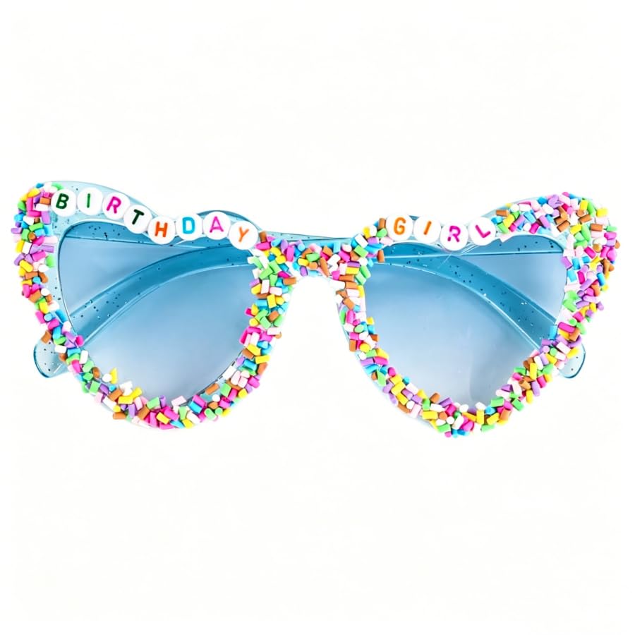 JZ Gafas de sol azules con forma de corazón para niña de cumpleaños, gafas de fiesta para sesión de fotos de cumpleaños