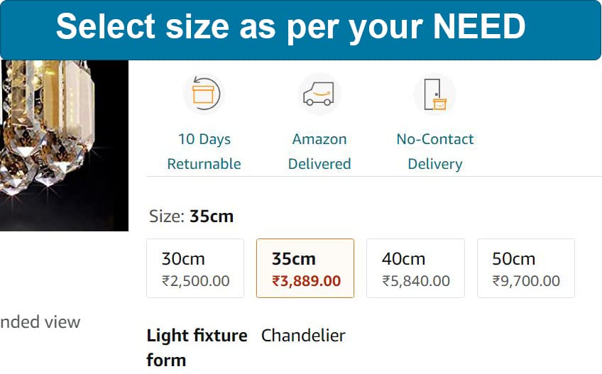 Image of GA Crystal Glass Chandelier /Ceiling Light, Led Light, Crystal Chandelier for Banquet Hall, Living Room, Restaurants, Hotels, Temples (50cm)