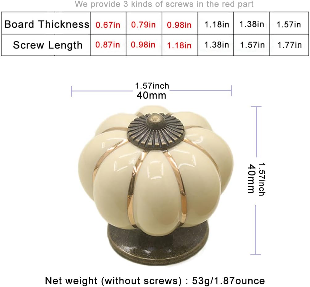 12 Pack Yellow Vintage Ceramic Pumpkin Cabinet Knobs, Drawer Dresser Door Pulls Handles with 3 Kinds of Screws for Kitchen, Cabinets, Cupboard, Bathroom,Wardrobe Closet (12 Pack, Ivory)