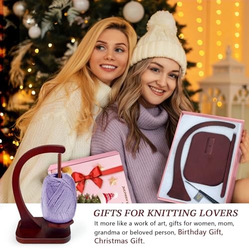 jucpash yarn holder for crocheting and knitting wooden yarn spinner with magnetic rotating mechanism and anti-slip pads crochet gift for knitting lovers - brown