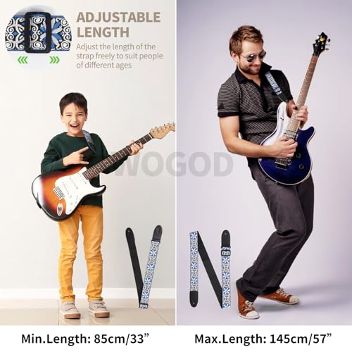 Sangle de guitare jacquard blanc L courroie réglable acoustique - 6