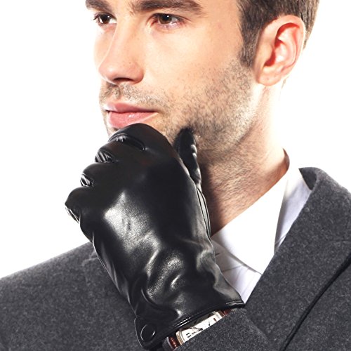 【WARMEN】特価 メンズ レザー 本革 羊革 ナッパ革　シンプル　手袋 グローブ 手ぶくろ　オートバイク　 ドライブ 　 黒 濃茶 M001N　M001NC (S, 黒(カシミヤCashmere)(スマートフォン対応))