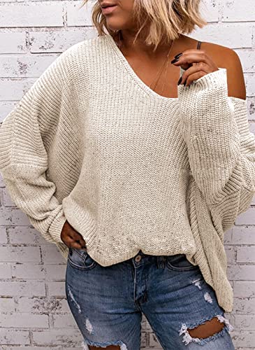 Image of BZB Women's V Neck Long Sleeve Knit Loose Oversized Pullover Sweater Top